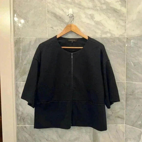 Lafayette 148 Navy Blue 1/2-Sleeve Zip Jacket w/ Pockets size M - Picture 6 of 10